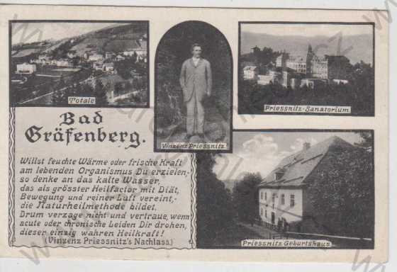  - Jeseník (Bad Gräfenberg), celkový pohled na lázně, sanatorium, V. Priessnitz, více záběrů