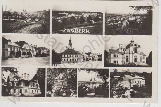  - Žamberk, celkový pohled na město, kostel, škola, vila, náměstí, radnice, více záběrů