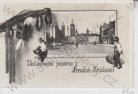  - Hradec Králové, náměstí, radnice, kostel, motiv Velikonoc