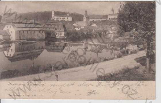  - Rožmberk (Rosenberg), pohled na město, v pozadí hrad, DA