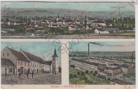  - Nový Etink (dnes Nová Včelnice)- celkový pohled, kostel, továrna Hellerova, kolorovaná