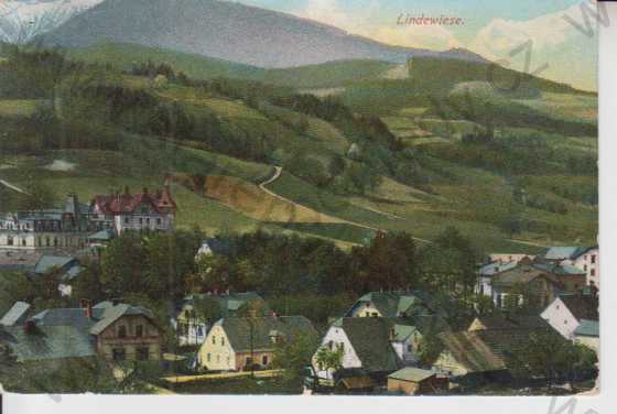  - Lipová (Lindewiese), celkový pohled na město, kolorovaná