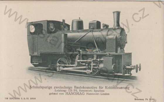  - Úzkorozchodná dvounápravová lokomotiva- uhlí (Hanomag)