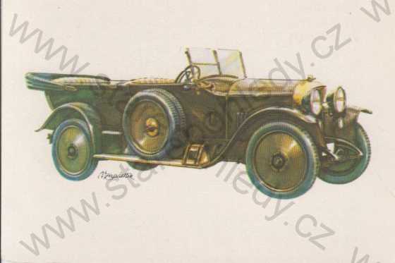  - Automobil - Praga Grand - 1919, kresba, kolorovaná