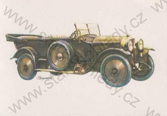  - Automobil - Praga Grand - 1919, kresba, kolorovaná