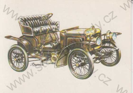  - Automobil - Laurin and Klement - 1905, kresba, kolorovaná