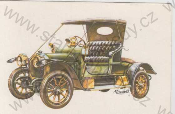  - Automobil - R.A.F. typ 25 - 1909, kresba, kolorovaná