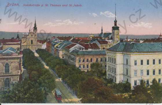  - Brno (Brünn), Joštova ulice, kostel sv. Tomáše, TRAMVAJ, kolorovaná