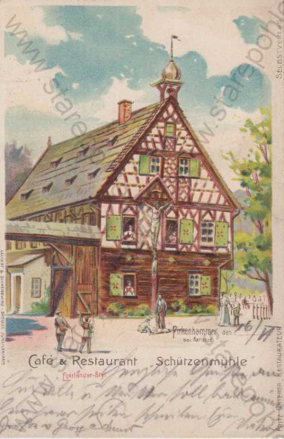  - Březová (Pirkenhammer bei Karlsbad)- Střelecký mlýn, litografie, DA, kolorovaná
