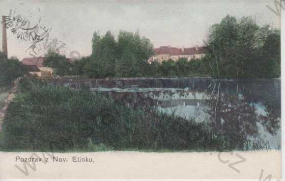  - Nová Včelnice (Nový Etink)- rybník, zámek, tovární komín, kolorovaná