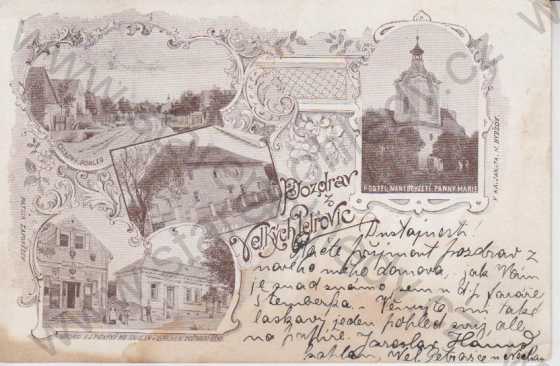  - Velké Petrovice- Kanice- celkový pohled, fara, kostel, obchod, poštovní úřad, koláž, DA
