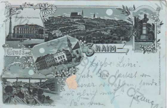  - Znojmo (Znaim), celkový pohled na město, radnice, škola, železniční most, pomník, více záběrů, DA