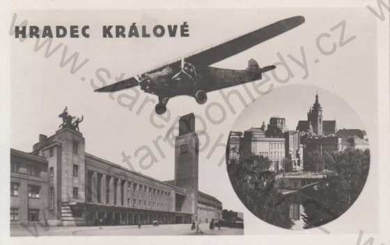  - Hradec Králové- nádraží, Bílá věž a okolí, letadlo, koláž