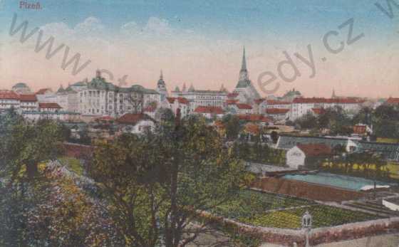  - Plzeň (Pilsen), pohled na město, kolorovaná