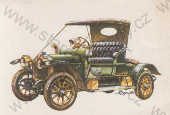  - Automobil R.A.F. typ 25 - 1909, kresba, kolorovaná