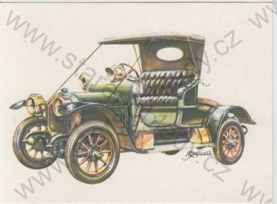  - Automobil R.A.F. typ 25 - 1909, kresba, kolorovaná