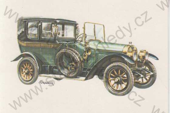  - Automobil Laurin and Klement, typ DN - 1913, kresba, kolorovaná