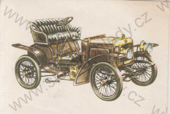  - Automobil Laurin and Klement - 1905, kresba, kolorovaná