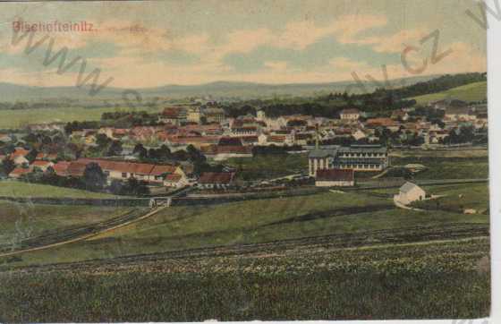  - Horšovský Týn (Bischofteinitz), celkový pohled na město, kolorovaná