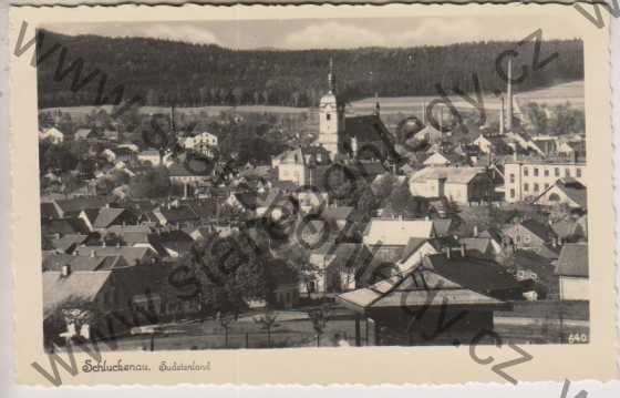  - Šluknov (Schluckenau), Sudetenland, celkový pohled, kostel