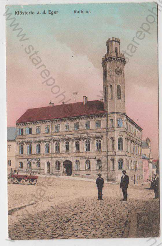  - Klášterec nad Ohří (Klösterle a. d. Eger), radnice, povoz, kolorovaná