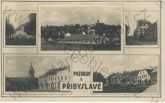  - Přibyslav- zámek, celkový pohled, náměstí, kostel, radnice