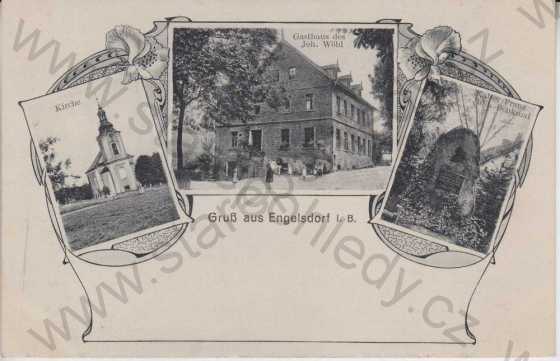  - Andělka / Engelsdorf i. B., Kirche, Gasthaus des Joh. Wöhl, Denkmal