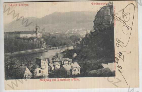  - Děčín (Tetschen), zámek, řeka, skála, Schäferwand, DA