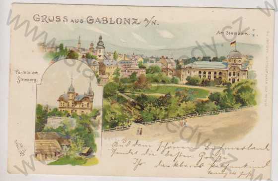  - Jablonec nad Nisou (Gablonz a. N.), více záběrů, celkový pohled, Steinberg, městský park, DA, barevná