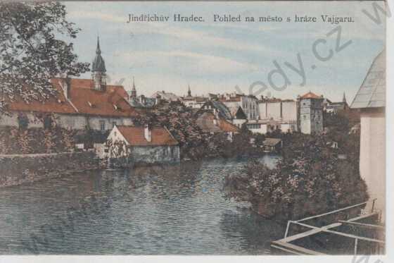  - Jindřichův Hradec, pohled na město z hráze Vajgar, kolorovaná