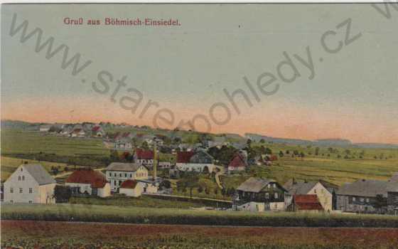  - Mníšek (Böhmisch Einsiedel), celkový pohled na město, kolorovaná