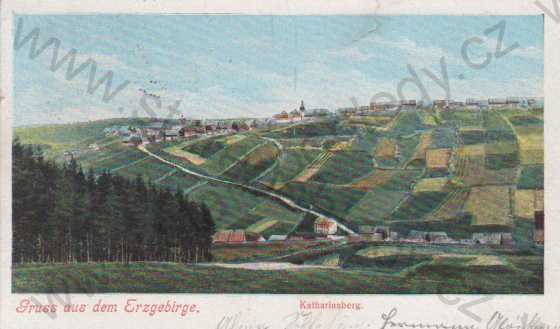  - Hora Svaté Kateřiny (Katharinaberg- Erzgebirge)- celkový pohled, kolorovaná
