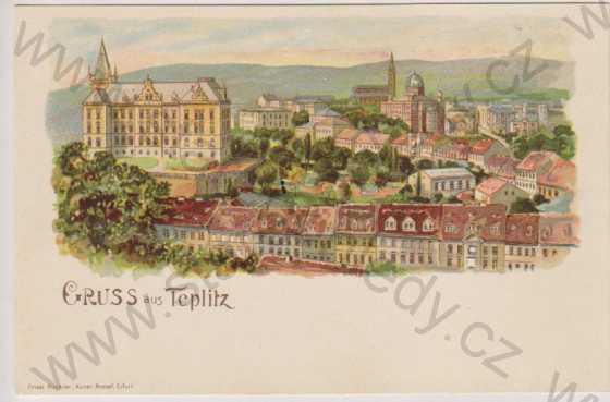  - Teplice (Teplitz), kostel, litografie, DA, barevná