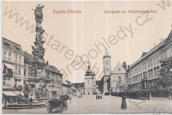  - Teplice / Teplitz, Schonau, Schlossplatz mit Dreifaltigkeitssaule, černobílá    