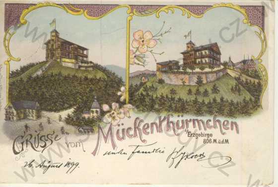  - Komáří hůrka (Mückenthürmchen im Erzgebirge), litografie, DA, kolorovaná, Teplice