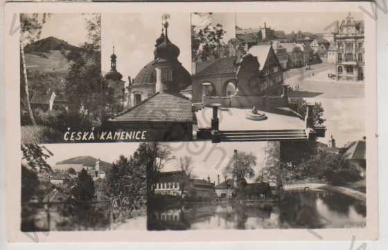  - Česká Kamenice, domy, rybník, věže, více záběrů