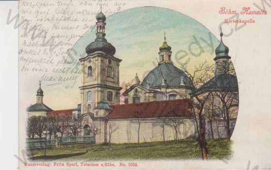  - Česká Kamenice (Böhm. Kamnitz), kostel, kolorovaná, DA