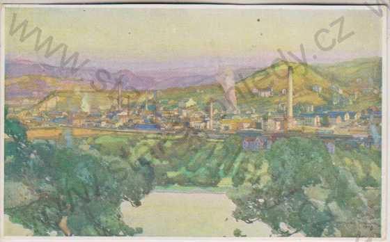  - Ústí nad Labem (Aussig a. Elbe, Georg Schicht A. G.), továrna, reklamní pohlednice, barevná