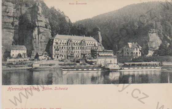  - Hřensko, České Švýcarsko (Herrnskretschen, Böhm. Schweiz), hotel, parník, DA