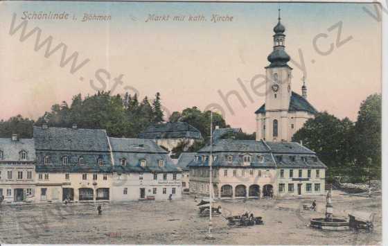  - Krásná Lípa (Schönlinde)- náměstí, kostel, kolorovaná