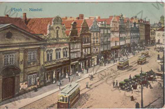  - Plzeň (Pilsen), náměstí, TRAMVAJ, kolorovaná