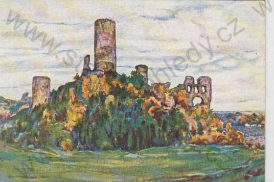  - Žebrák, hrad v podzimu - Kamil Wiessenberger, kresba, kolorovaná