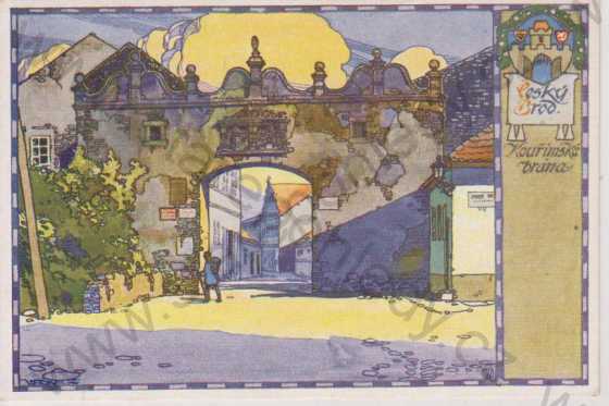  - Český Brod - Kouřimská brána (dle akvarelu J. Weing), barevná