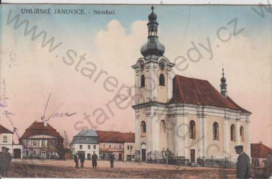  - Uhlířské Janovice- náměstí (kostel), kolorovaná