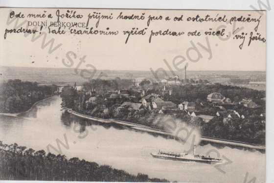  - Dolní Beřkovice, celkový pohled na město, Labe, parník