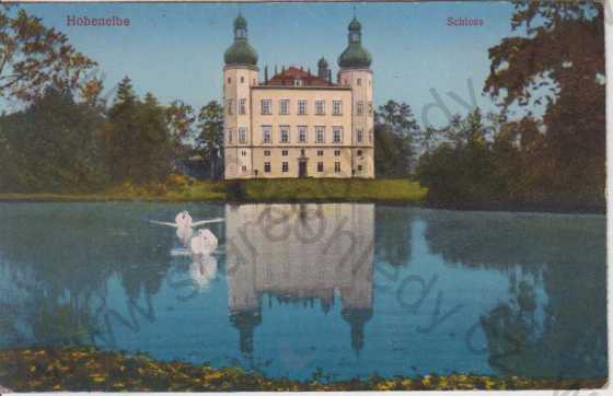  - Vrchlabí (Hohenelbe), zámek, labutě, kolorovaná
