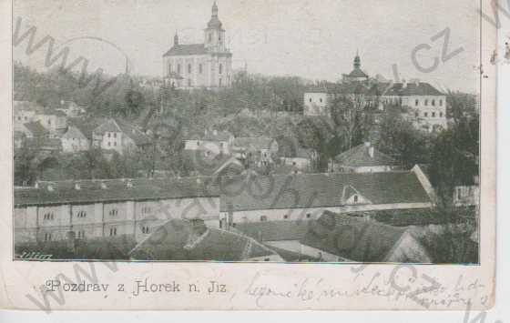  - Horky nad Jizerou, celkový pohled na město, v pozadí kostel, DA