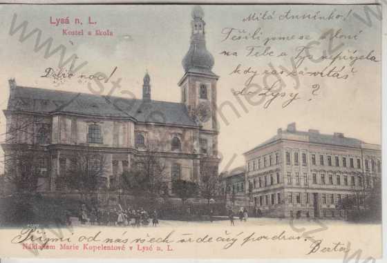  - Lysá nad Labem, Kostel a škola, kolorovaná