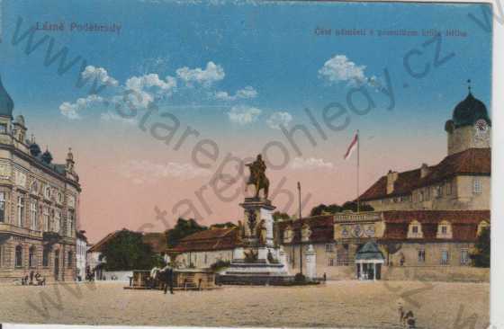  - Lázně Poděbrady- část náměstí- pomník (král Jiří), kolorovaná