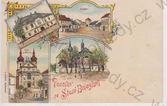  - Stará Boleslav, více záběrů: náměstí, kostel p. Marie, kostel sv. Václava, Hostinec 